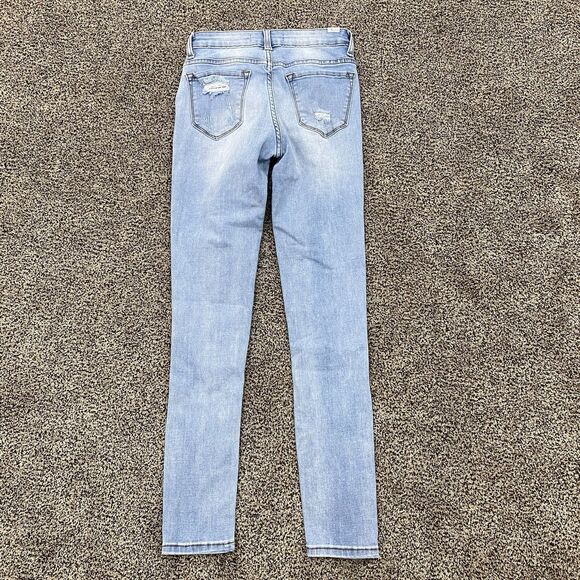 KANCAN 3/25 Low Rise Light Wash Distressed Thrashed Skinny Jeans 90s Y2K Biker - Picture 16 of 16